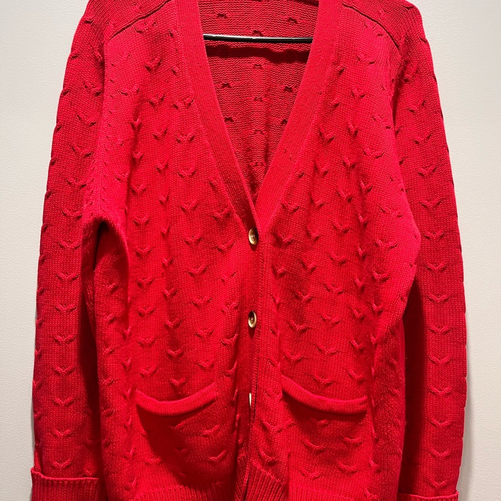 Women's Red Vintage Charter Club, Large Size Button‎ Cardigan.100% Cotton - Picture 3 of 10